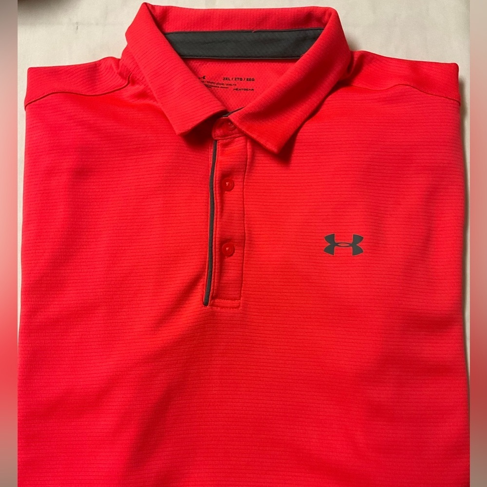 Under Armour HeatGear Polo Shirt Men’s 2XL Red Loose Fit Golf Performance